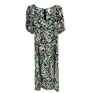 H&M Floral Puff Sleeve Midi Dress Cotttagecore Short Sleeve Sz Medium